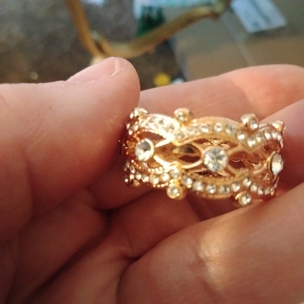 Ring Cocktail Eternity Rose Gold Pave Vermeil Two Rows Crystal - Picture 11 of 11